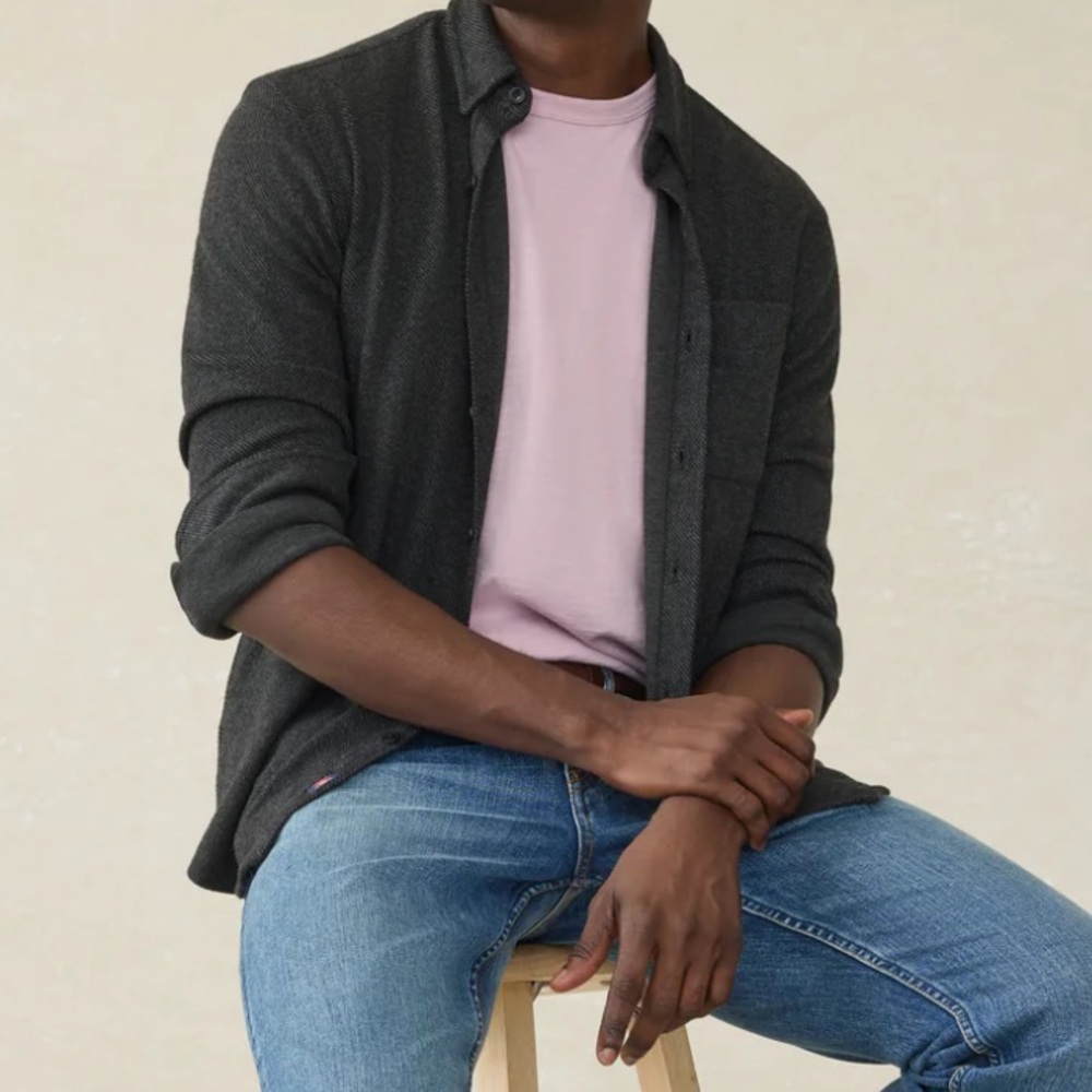 Faherty Legend sweater shirt - heathered black twill